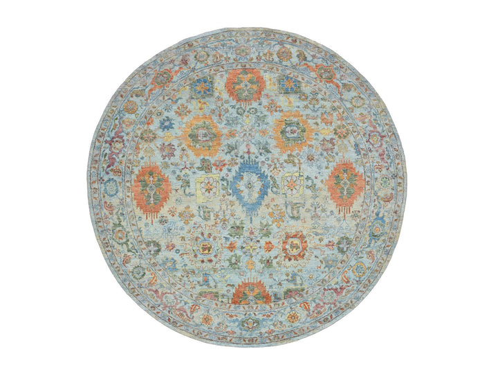 8'1" x 8'1" New Hand Knotted Blue Wool Round Oriental Rug - MOA10275800