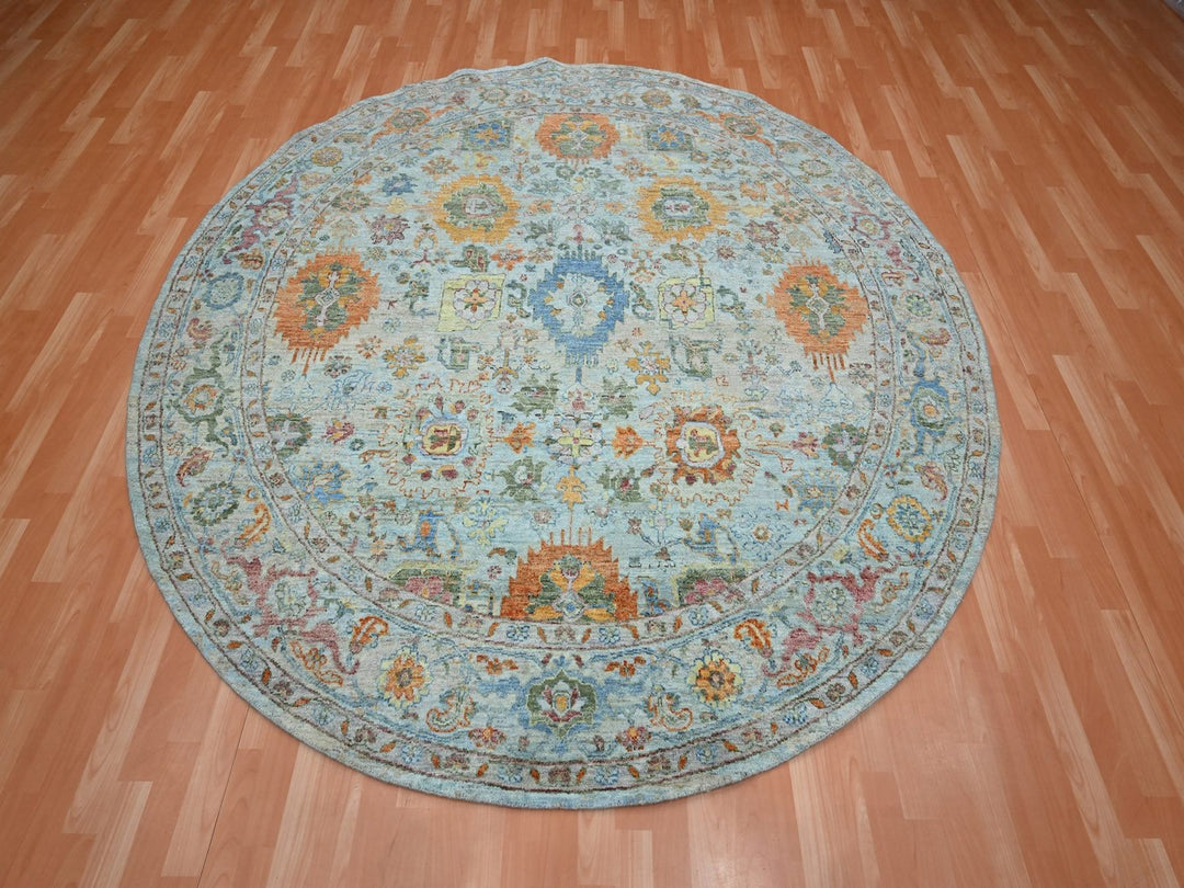 8'1" x 8'1" New Hand Knotted Blue Wool Round Oriental Rug - MOA10275800