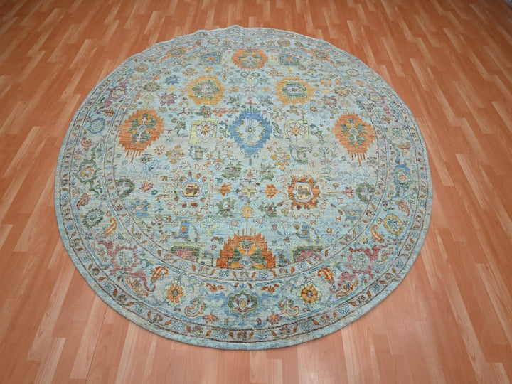 8'1" x 8'1" New Hand Knotted Blue Wool Round Oriental Rug - MOA10275800