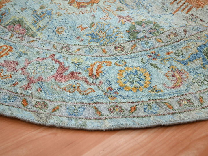 8'1" x 8'1" New Hand Knotted Blue Wool Round Oriental Rug - MOA10275800