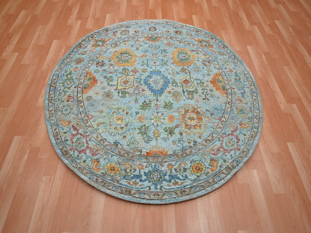 5'10" x 5'10" New Hand Knotted Blue Wool Round Oriental Rug - MOA10275801