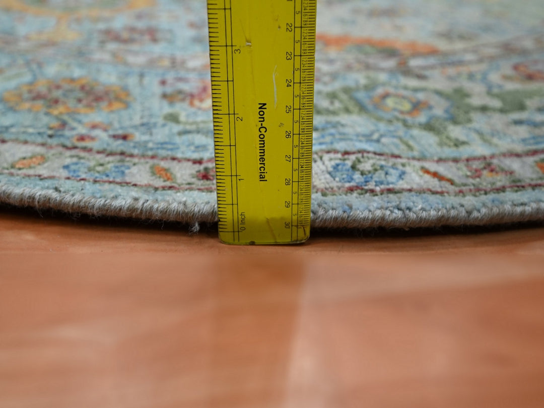 5'10" x 5'10" New Hand Knotted Blue Wool Round Oriental Rug - MOA10275801