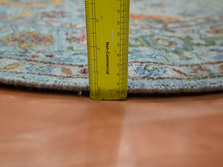 5'10" x 5'10" New Hand Knotted Blue Wool Round Oriental Rug - MOA10275801