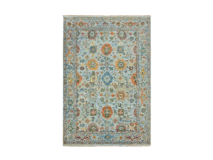 6'0" x 9'0" New Hand Knotted Blue Wool Rectangle Oriental Rug - MOA10275802