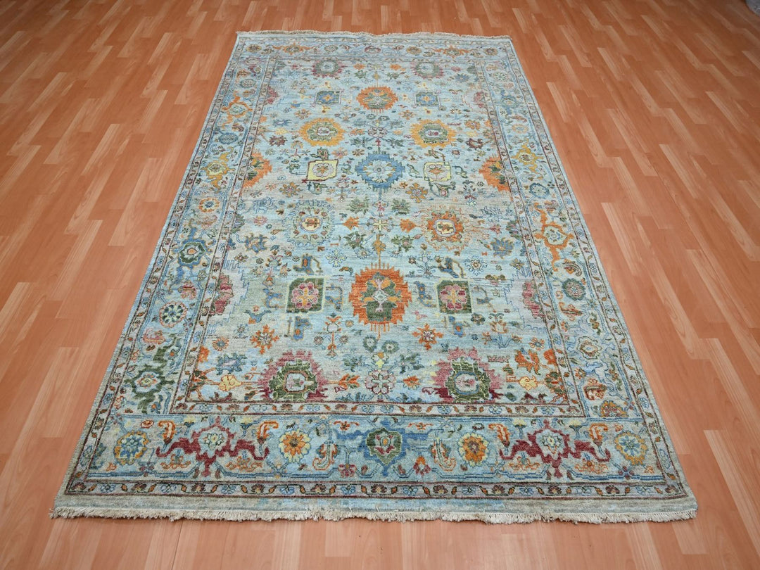 6'0" x 9'0" New Hand Knotted Blue Wool Rectangle Oriental Rug - MOA10275802