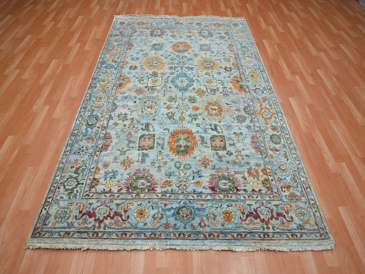 6'0" x 9'0" New Hand Knotted Blue Wool Rectangle Oriental Rug - MOA10275802