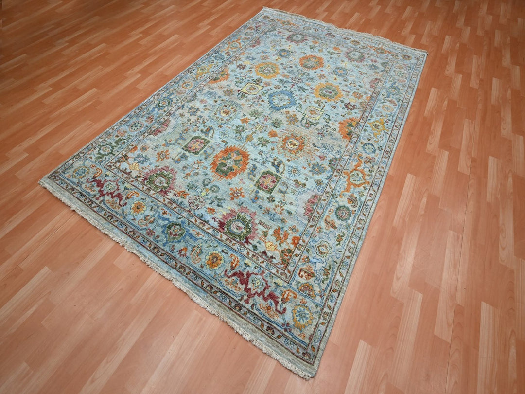 6'0" x 9'0" New Hand Knotted Blue Wool Rectangle Oriental Rug - MOA10275802