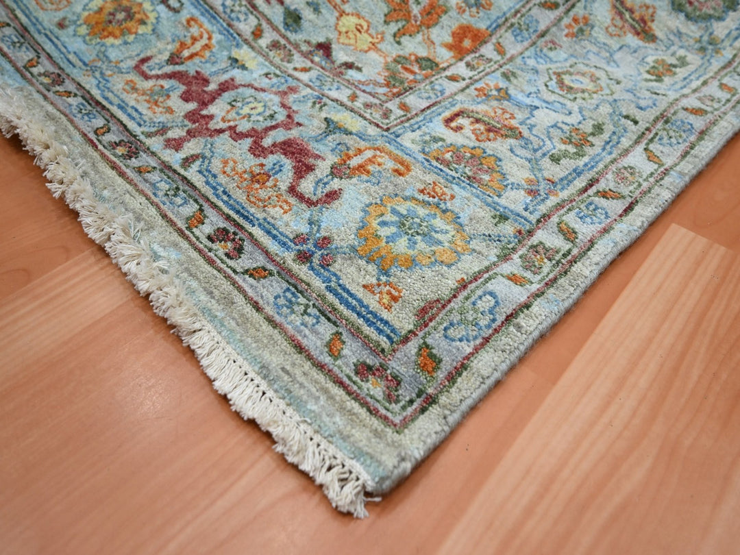 6'0" x 9'0" New Hand Knotted Blue Wool Rectangle Oriental Rug - MOA10275802