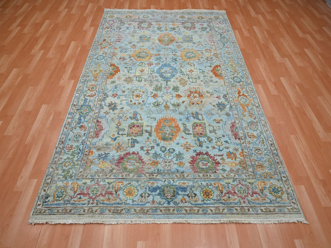 5'11" x 8'11" New Hand Knotted Blue Wool Rectangle Oriental Rug - MOA10275803