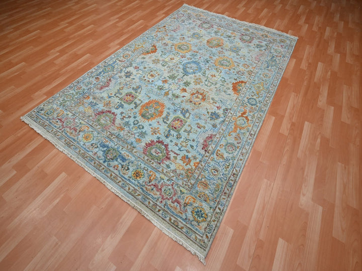5'11" x 8'11" New Hand Knotted Blue Wool Rectangle Oriental Rug - MOA10275803
