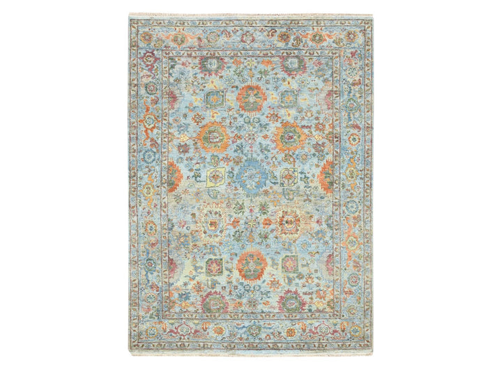 5'0" x 6'11" New Hand Knotted Blue Wool Rectangle Oriental Rug - MOA10275804