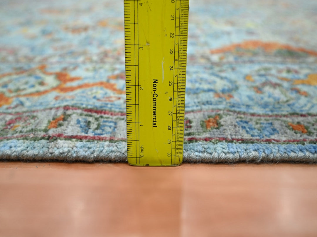 5'0" x 6'11" New Hand Knotted Blue Wool Rectangle Oriental Rug - MOA10275804