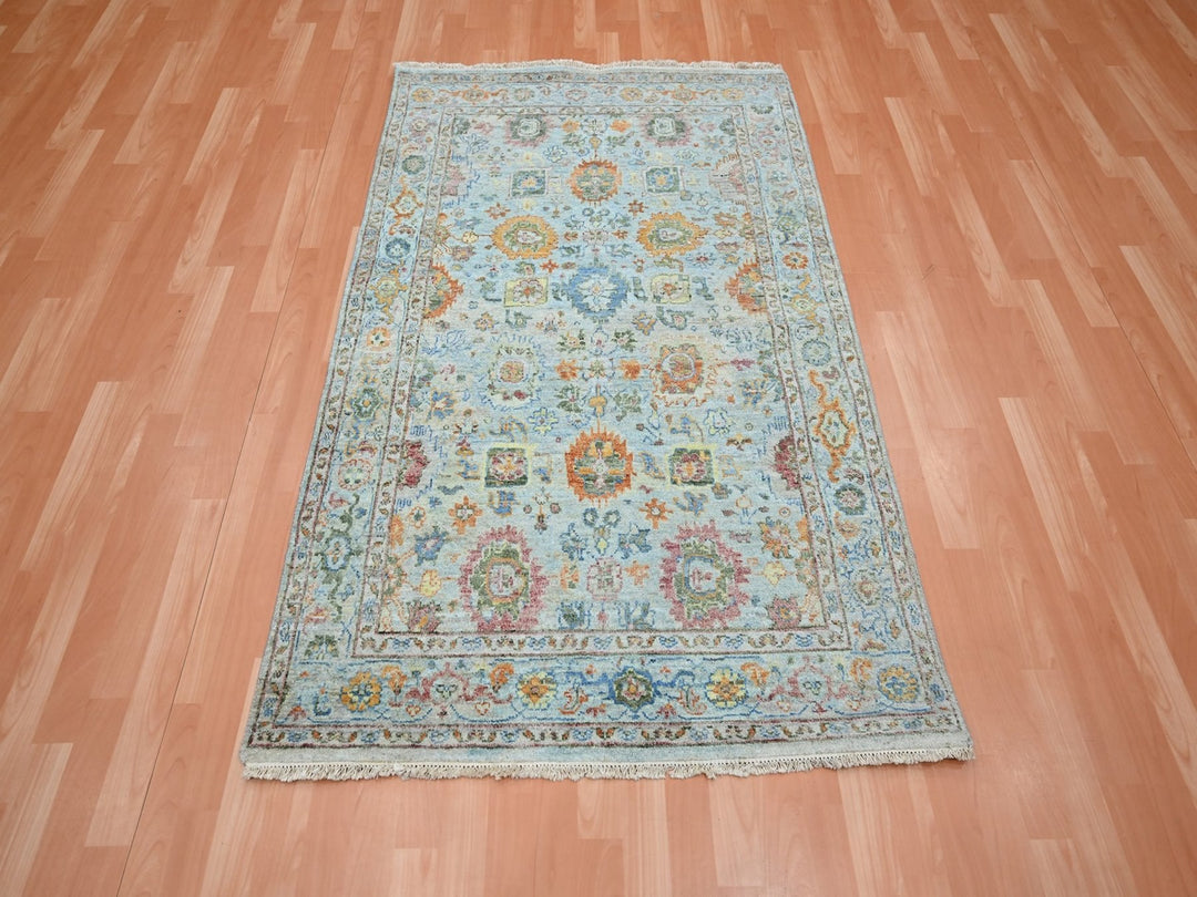 3'10" x 5'11" New Hand Knotted Blue Wool Rectangle Oriental Rug - MOA10275805