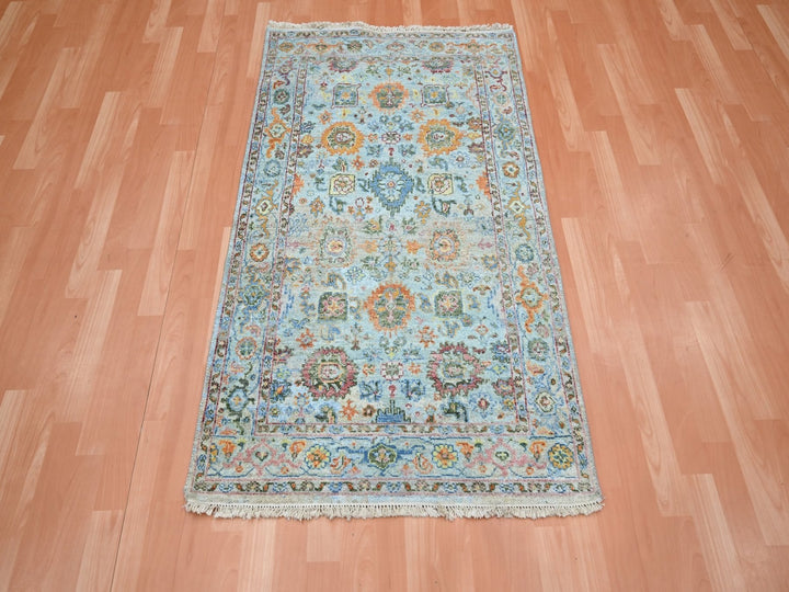 3'0" x 5'1" New Hand Knotted Blue Wool Rectangle Oriental Rug - MOA10275806