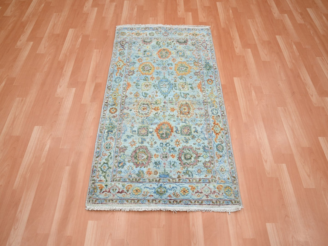 2'11" x 5'0" New Hand Knotted Blue Wool Rectangle Oriental Rug - MOA10275807