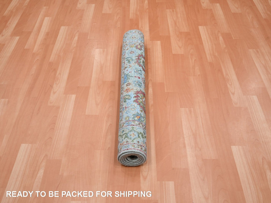 2'11" x 5'0" New Hand Knotted Blue Wool Rectangle Oriental Rug - MOA10275807