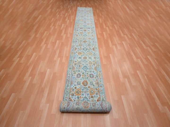 2'6" x 22'0" New Hand Knotted Blue Wool Runner Oriental Rug - MOA10275808