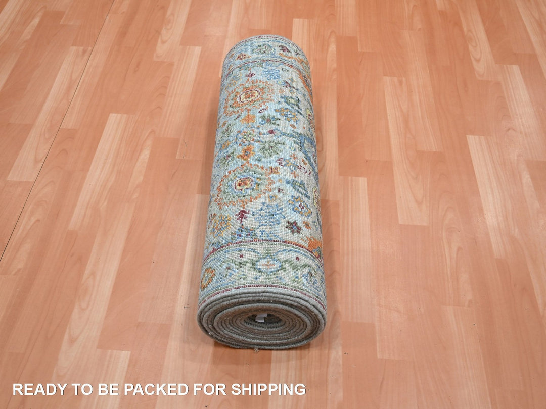 2'6" x 22'0" New Hand Knotted Blue Wool Runner Oriental Rug - MOA10275808