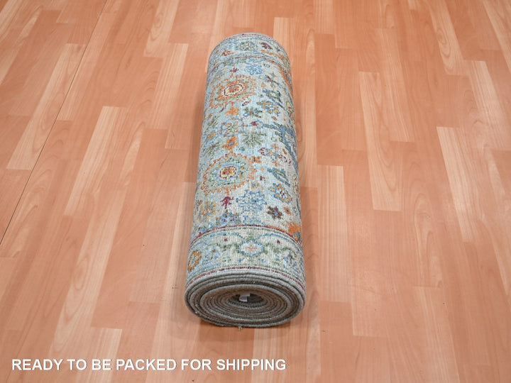 2'6" x 22'0" New Hand Knotted Blue Wool Runner Oriental Rug - MOA10275808