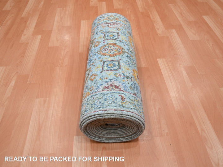 2'5" x 24'10" New Hand Knotted Blue Wool Runner Oriental Rug - MOA10275809