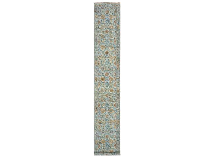 2'6" x 17'10" New Hand Knotted Blue Wool Runner Oriental Rug - MOA10275810