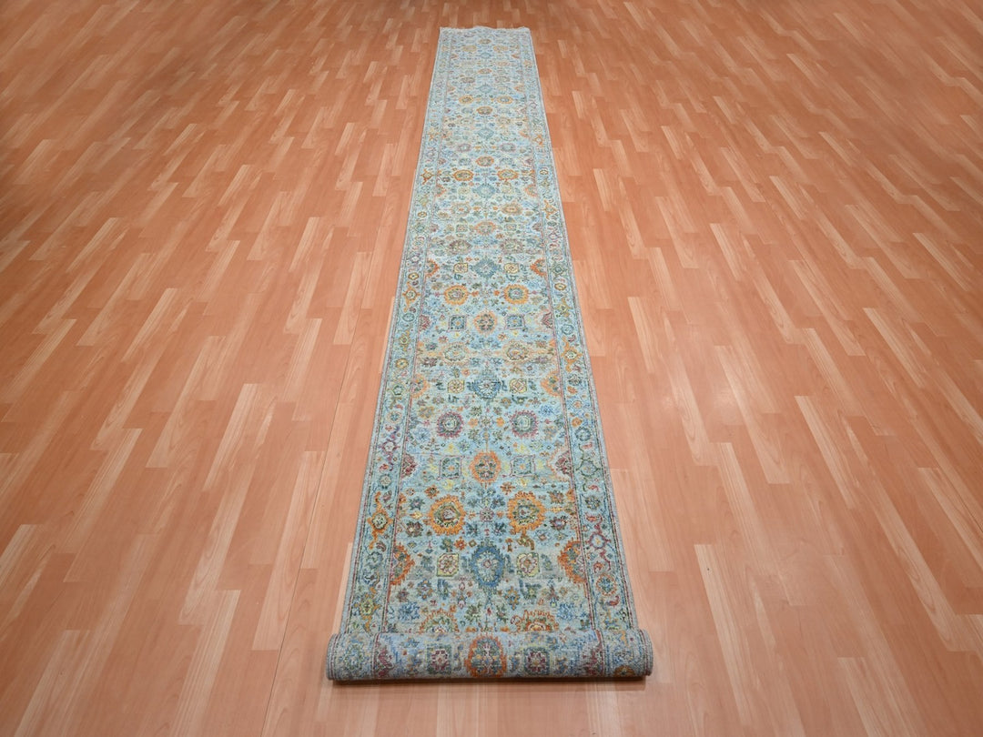 2'6" x 17'10" New Hand Knotted Blue Wool Runner Oriental Rug - MOA10275810