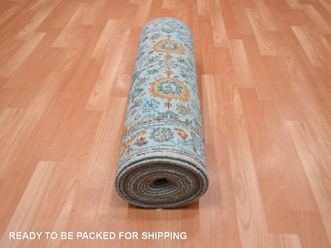 2'6" x 17'10" New Hand Knotted Blue Wool Runner Oriental Rug - MOA10275810