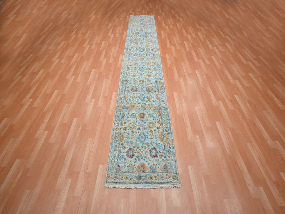 2'7" x 13'9" New Hand Knotted Blue Wool Runner Oriental Rug - MOA10275811