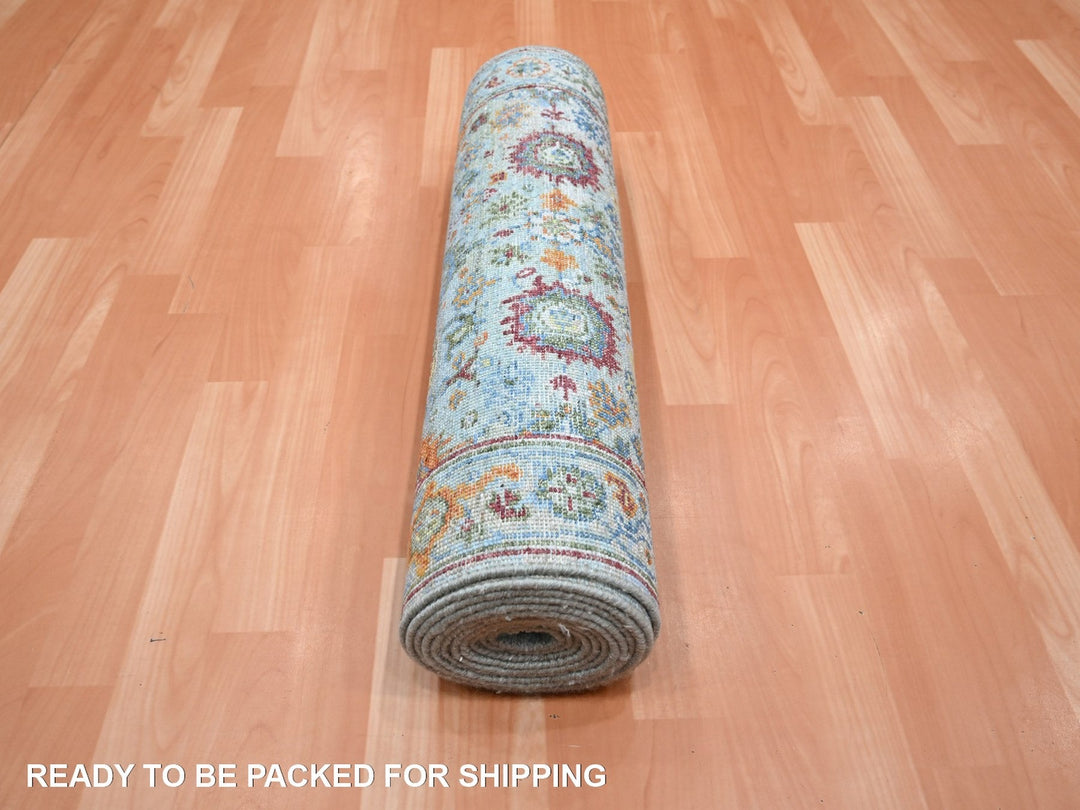 2'7" x 13'9" New Hand Knotted Blue Wool Runner Oriental Rug - MOA10275811