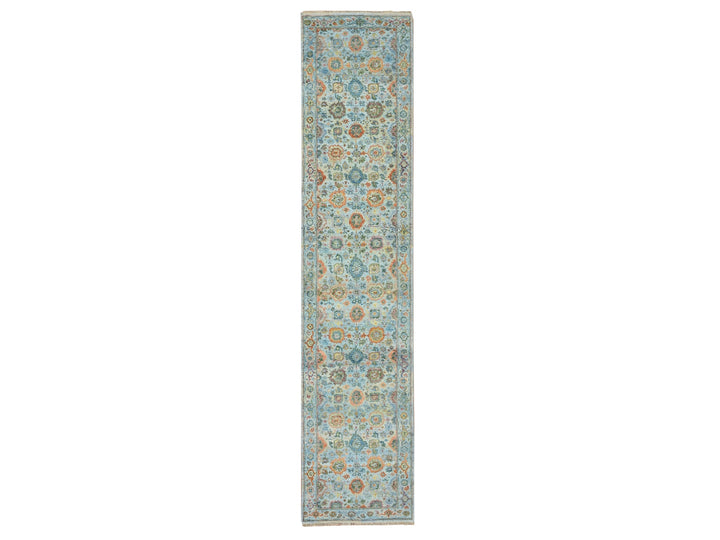 2'6" x 11'10" New Hand Knotted Blue Wool Runner Oriental Rug - MOA10275812