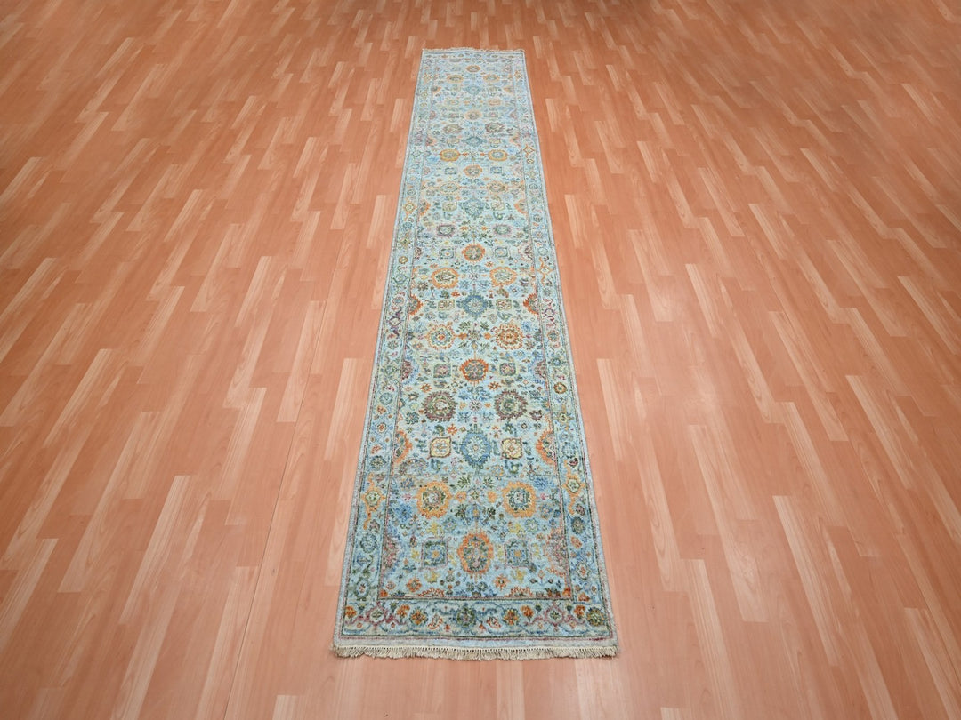 2'6" x 11'10" New Hand Knotted Blue Wool Runner Oriental Rug - MOA10275812