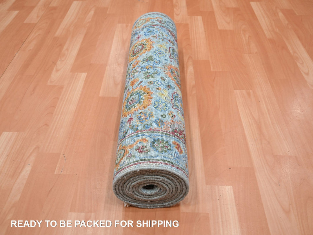 2'6" x 11'10" New Hand Knotted Blue Wool Runner Oriental Rug - MOA10275812