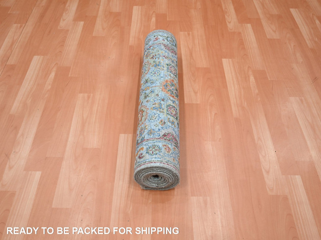 2'6" x 9'11" New Hand Knotted Blue Wool Runner Oriental Rug - MOA10275813