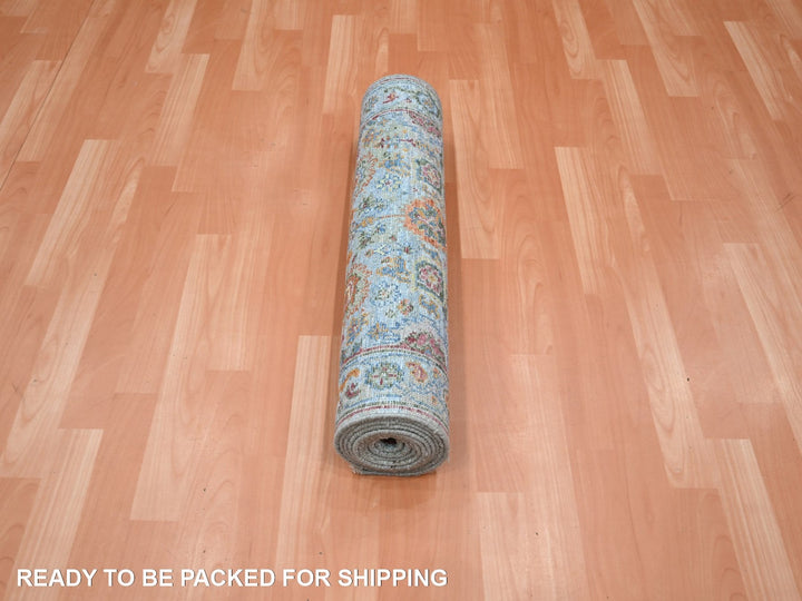 2'6" x 9'11" New Hand Knotted Blue Wool Runner Oriental Rug - MOA10275813