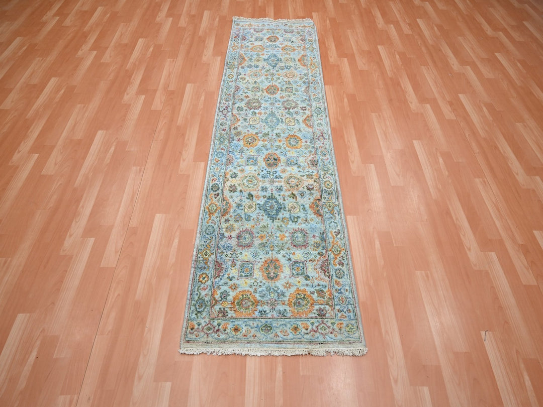 2'5" x 7'11" New Hand Knotted Blue Wool Runner Oriental Rug - MOA10275814