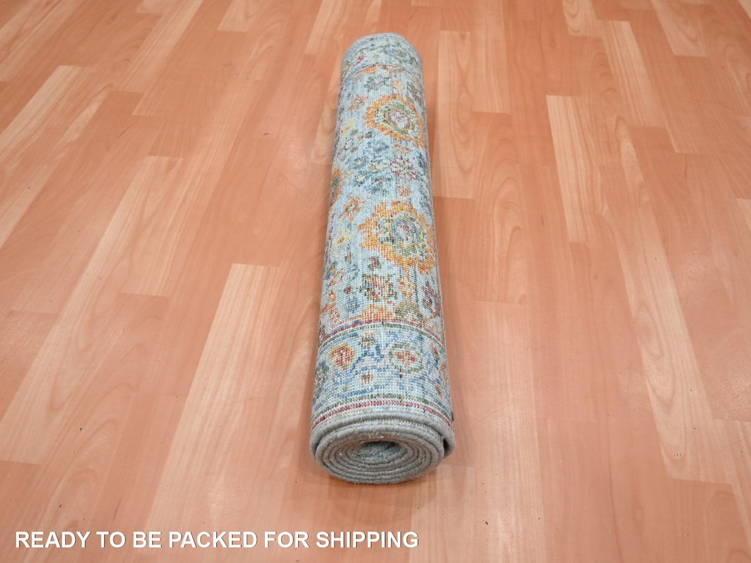 2'5" x 7'11" New Hand Knotted Blue Wool Runner Oriental Rug - MOA10275814