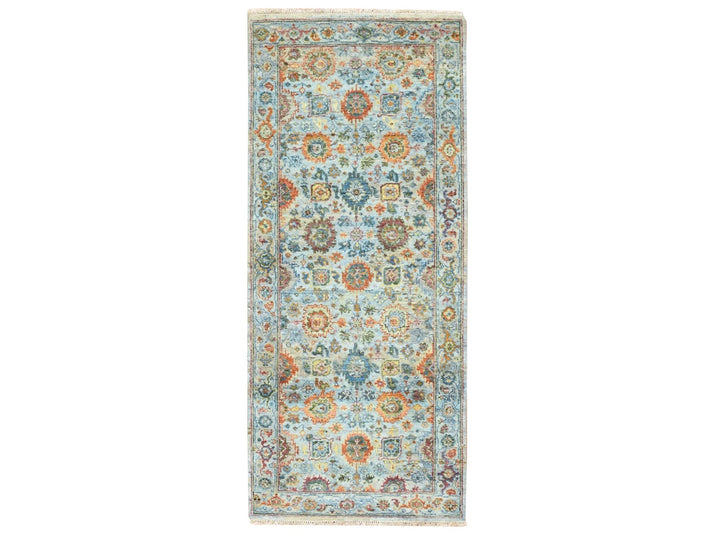 2'6" x 5'11" New Hand Knotted Blue Wool Runner Oriental Rug - MOA10275815