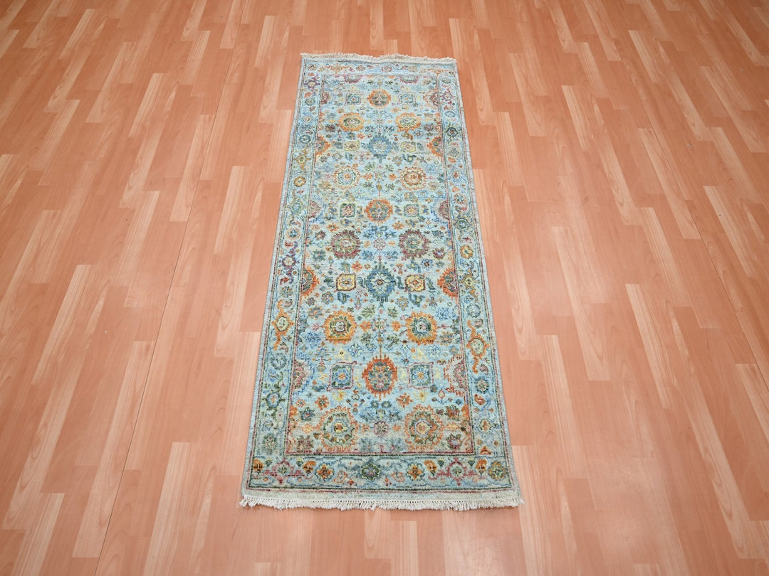 2'6" x 5'11" New Hand Knotted Blue Wool Runner Oriental Rug - MOA10275815