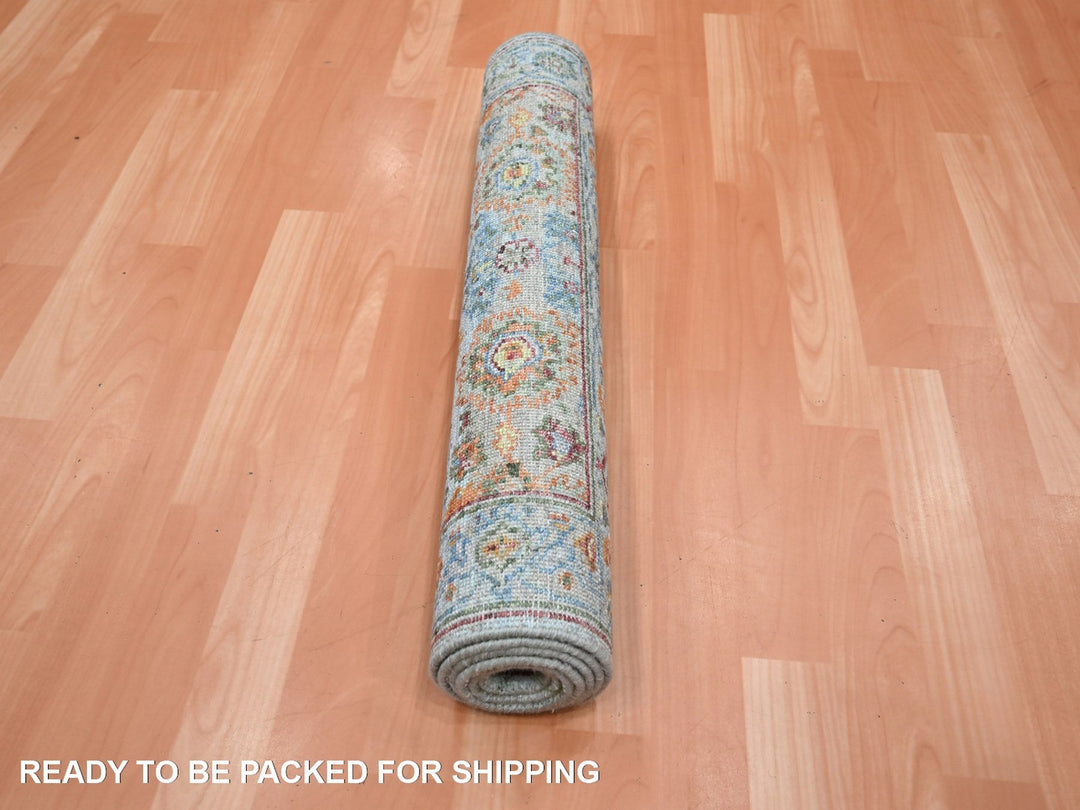 2'6" x 5'11" New Hand Knotted Blue Wool Runner Oriental Rug - MOA10275815