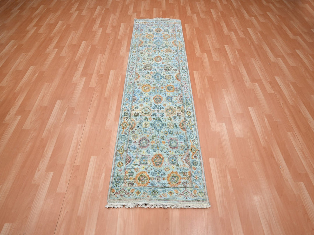2'5" x 8'0" New Hand Knotted Blue Wool Runner Oriental Rug - MOA10275816