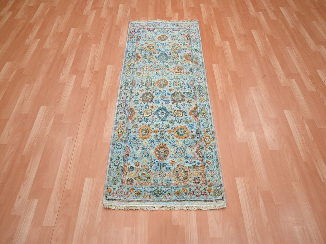 2'6" x 5'11" New Hand Knotted Blue Wool Runner Oriental Rug - MOA10275817