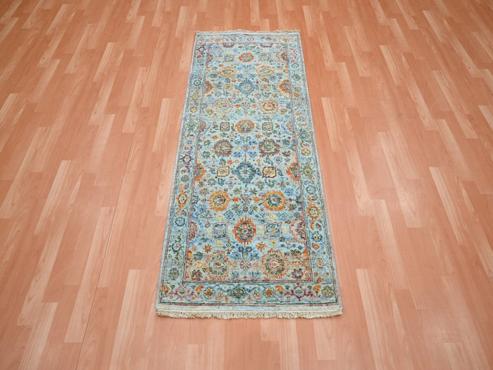 2'6" x 5'11" New Hand Knotted Blue Wool Runner Oriental Rug - MOA10275817