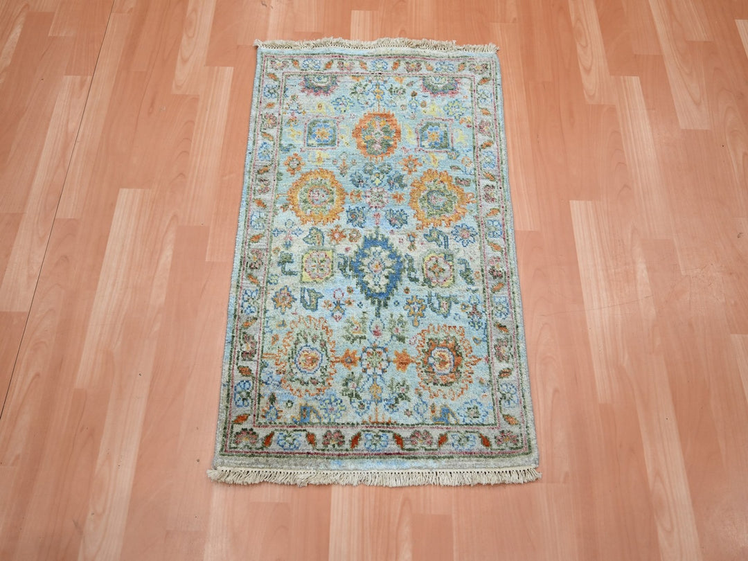 1'11" x 2'11" New Hand Knotted Blue Wool Rectangle Oriental Rug - MOA10275818