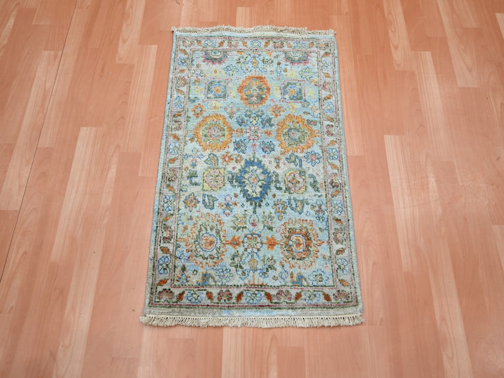 1'11" x 2'11" New Hand Knotted Blue Wool Rectangle Oriental Rug - MOA10275818