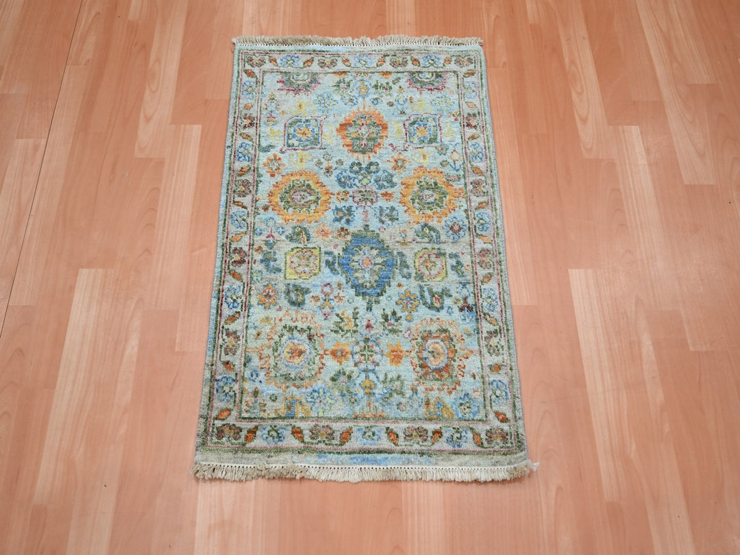 1'11" x 2'11" New Hand Knotted Blue Wool Rectangle Oriental Rug - MOA10275819