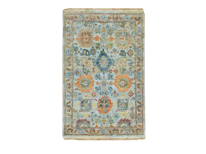 1'11" x 3'0" New Hand Knotted Blue Wool Rectangle Oriental Rug - MOA10275821