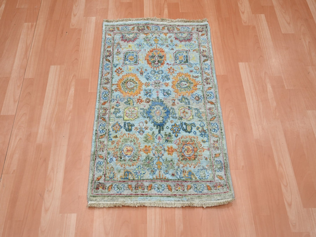 1'11" x 3'0" New Hand Knotted Blue Wool Rectangle Oriental Rug - MOA10275821