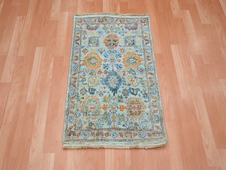 1'11" x 3'0" New Hand Knotted Blue Wool Rectangle Oriental Rug - MOA10275821