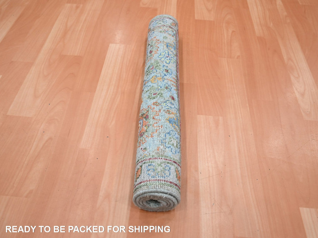 1'11" x 3'0" New Hand Knotted Blue Wool Rectangle Oriental Rug - MOA10275821