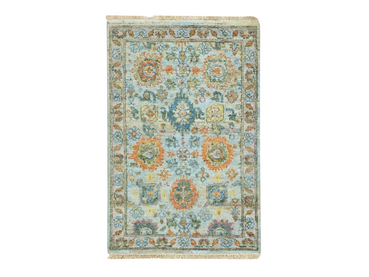 1'11" x 3'0" New Hand Knotted Blue Wool Rectangle Oriental Rug - MOA10275822